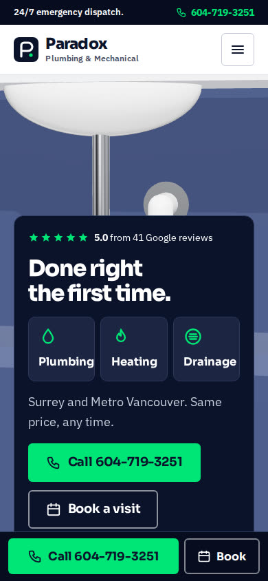 Paradox Plumbing and Mechanical, phone view